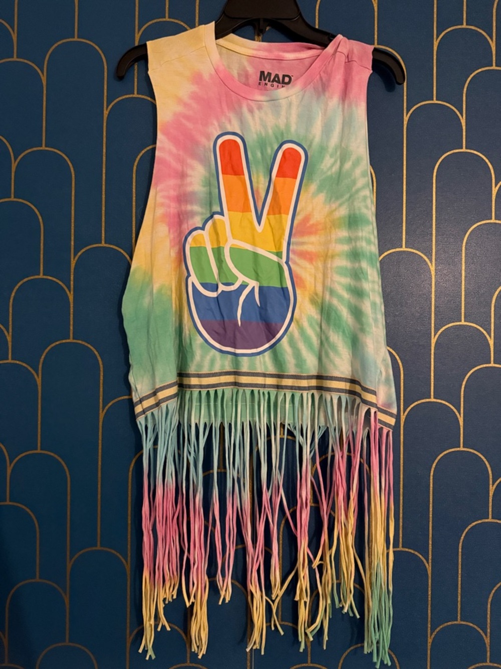 MAD Engine Pink Tie-Dye Fringe Tank with Subtle Pastels